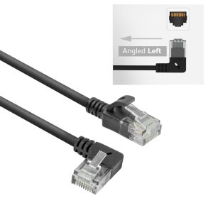 ACT Black 0.5 meters U/UTP CAT6A LSZH Slimline patch cable with RJ45 connectors 90&deg; angled left to straight