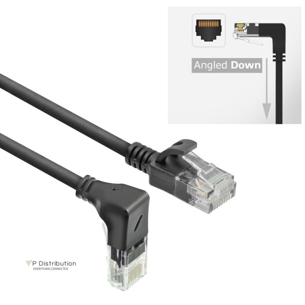 ACT Black 0.5 meters U/UTP CAT6A LSZH Slimline patch cable with RJ45 connectors 90&deg; angled down to straight