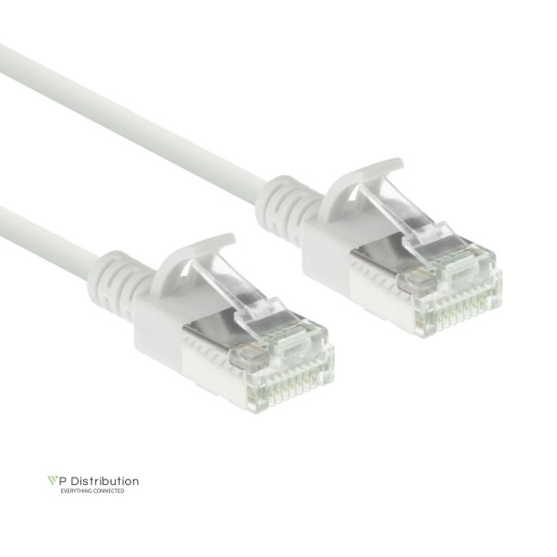 ACT White 0.5 meter LSZH U/FTP CAT6A datacenter slimline patch cable snagless with RJ45 connectors