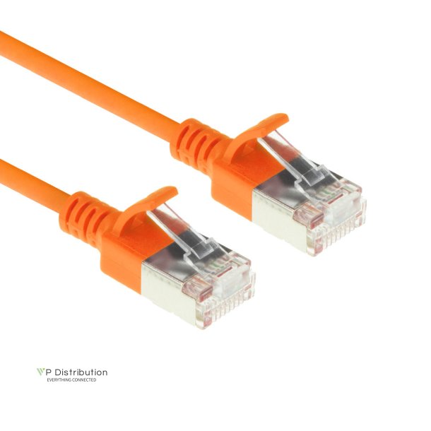 ACT Orange 0.5 meter LSZH U/FTP CAT6A datacenter slimline patch cable snagless with RJ45 connectors