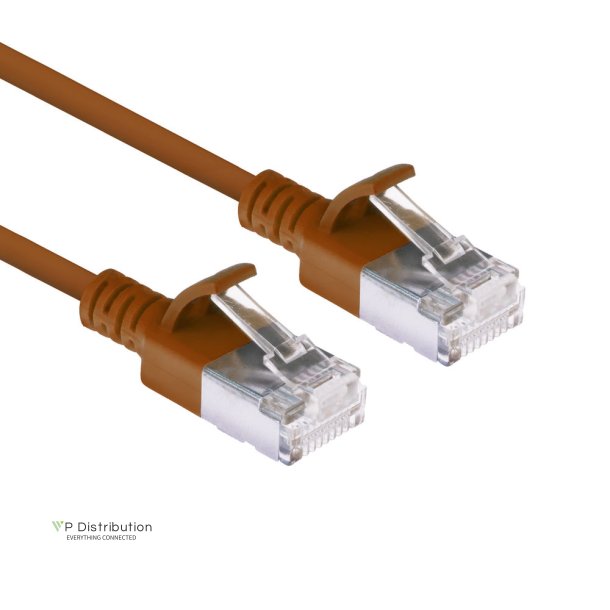 ACT Brown 0.5 meter LSZH U/FTP CAT6A datacenter slimline patch cable snagless with RJ45 connectors