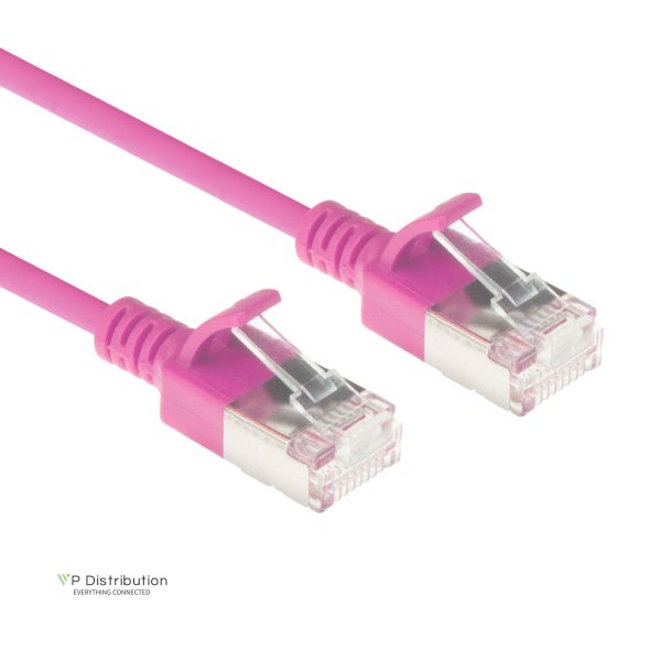 ACT Pink 1 meter LSZH U/FTP CAT6A datacenter slimline patch cable snagless with RJ45 connectors