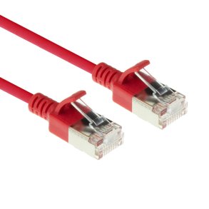 ACT Red 0.5 meter LSZH U/FTP CAT6A datacenter slimline patch cable snagless with RJ45 connectors