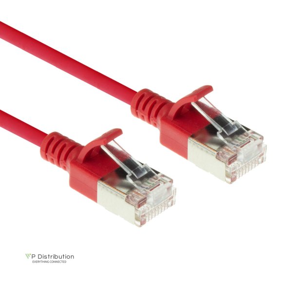 ACT Red 0.5 meter LSZH U/FTP CAT6A datacenter slimline patch cable snagless with RJ45 connectors