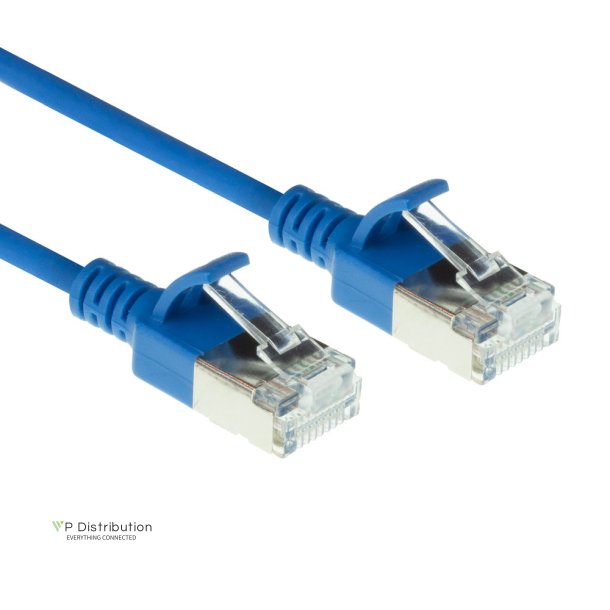 ACT Blue 0.5 meter LSZH U/FTP CAT6A datacenter slimline patch cable snagless with RJ45 connectors