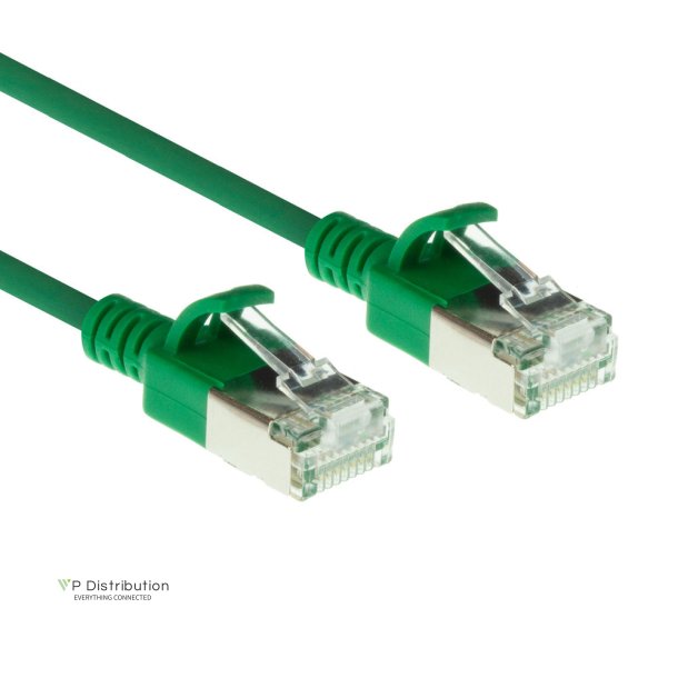 ACT Green 0.5 meter LSZH U/FTP CAT6A datacenter slimline patch cable snagless with RJ45 connectors