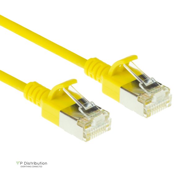 ACT Yellow 0.5 meter LSZH U/FTP CAT6A datacenter slimline patch cable snagless with RJ45 connectors