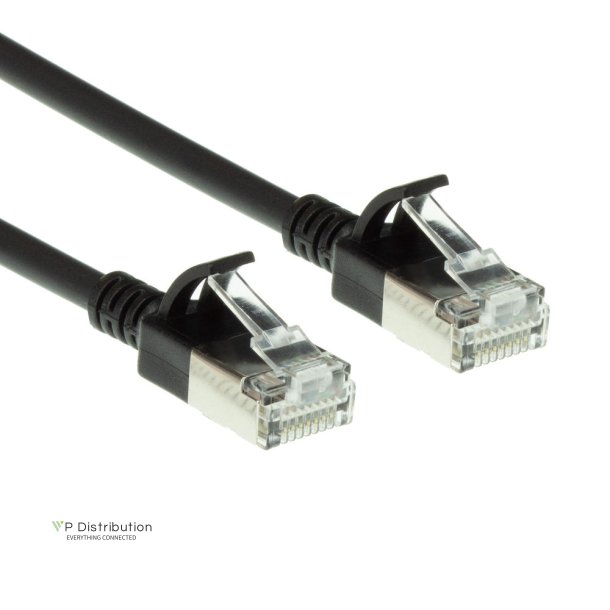 ACT Black 0.5 meter LSZH U/FTP CAT6A datacenter slimline patch cable snagless with RJ45 connectors