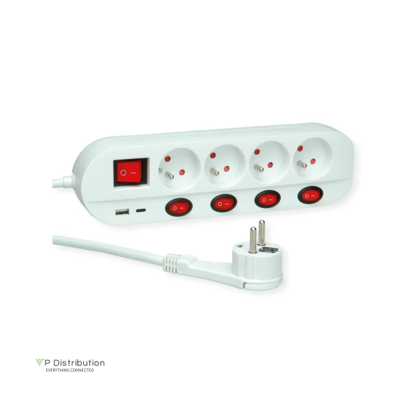 ROLINE French Power Strip, 4x, Indep. Switch, 4x, 3m