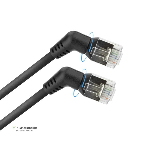 ACT Black 0.5 meters U/FTP CAT6A Slimline patch cable with angled 360&deg; rotatable RJ45 connectors