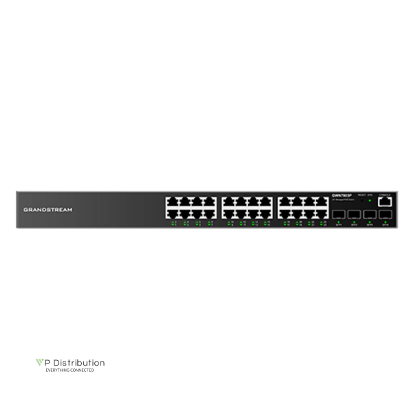 Grandstream Layer 2+ Managed Network Switch, 24x GbE RJ45 PoE 802.3 af/at, up to 30W per port, 360W total power budget, 2x SFP, Internal PSU