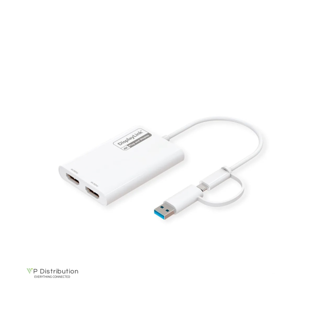 ROLINE USB-C/A to Dual HDMI DisplayLink Adapter, 4K60