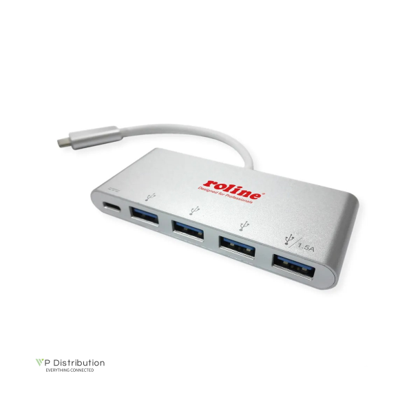ROLINE USB3.2 Gen1 Hub, 4 Ports, Type C Connection, with Power Supply (PD)
