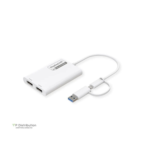 ROLINE USB-C/A to Dual DP DisplayLink Adapter, 4K60