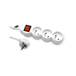 VALUE UTE Power Strip long/round,+Switch white, 3x, CEE 7/7, 3m