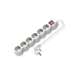 VALUE Power Strip long/round,+Switch, white, 6x, CEE 7/7, 3m