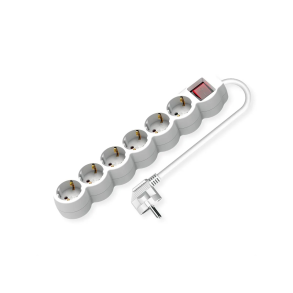 VALUE Power Strip long/round,+Switch, white, 6x, CEE 7/7, 3m