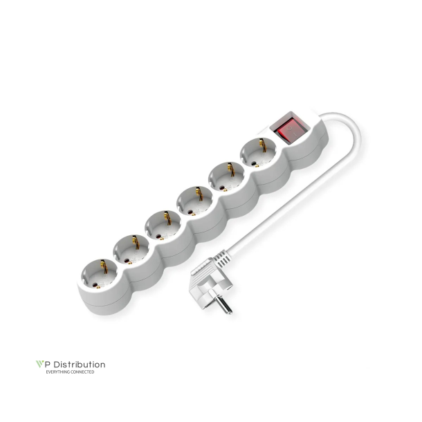 VALUE Power Strip long/round,+Switch, white, 6x, CEE 7/7, 3m