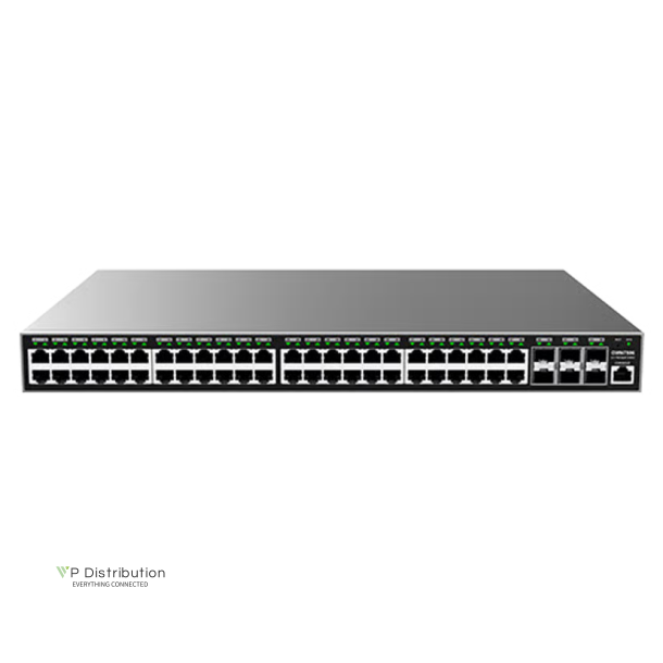 Grandstream Layer 2+ Managed Network Switch, 48x GbE RJ45 PoE 802.3 af/at, up to 30W per port, 360W total power budget, 6x SFP+, stackable, Internal PSU