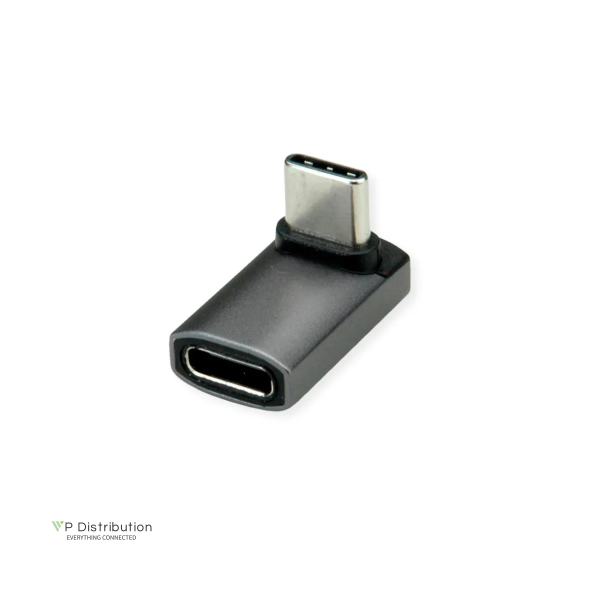 ROLINE USB4 40G Type C M ANGLE/F Adapter, Silver Grey ALU.