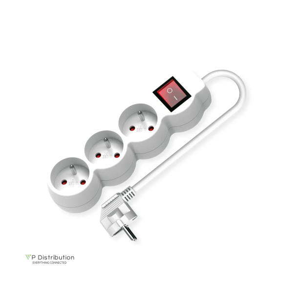 VALUE UTE Power Strip long/round,+Switch white, 3x, CEE 7/7, 3m