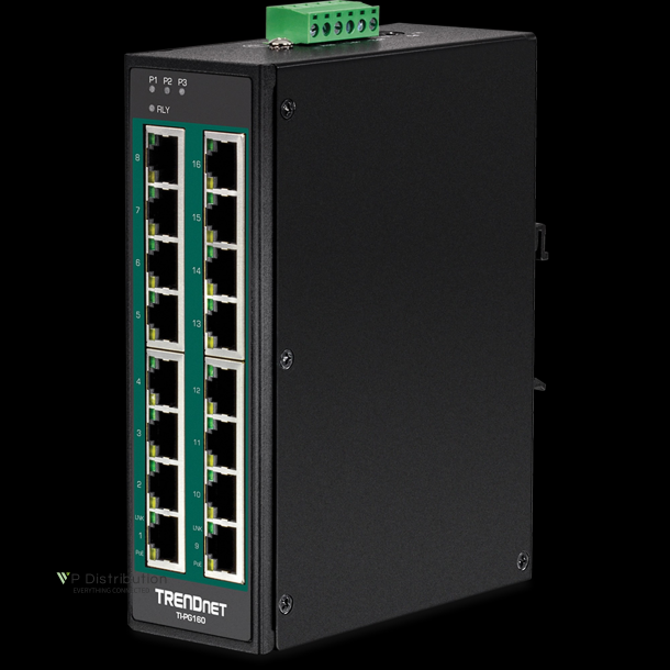 Trendnet 16-Port Hardened Industrial Gigabit PoE+ DIN-Rail Switch