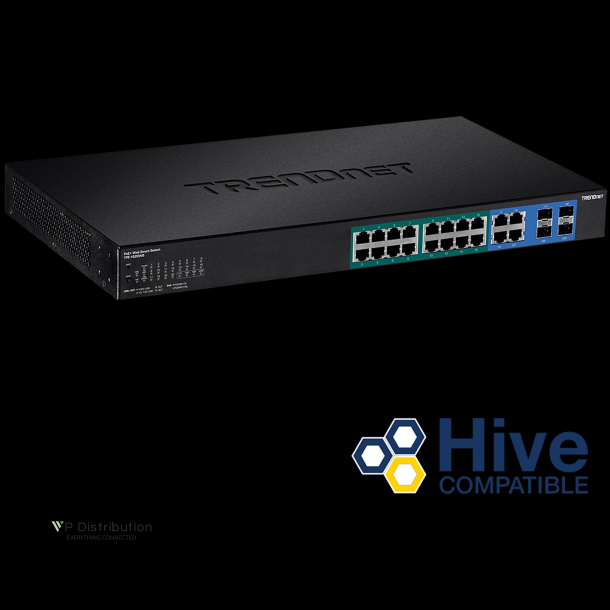 Trendnet 20-port Gigabit Web Smart POE+ Switch w/ 2 Shared SFP Slots  (16 PoE+, 2SFP) (185W)