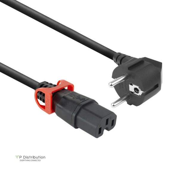 ACT Powercord CEE 7/7 male (angled)  - C15 IEC Lock+ black 2 m, EL604S