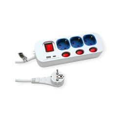 ROLINE Table PowerStrip 3x, +Sw, colored 1x A + 1x C, CEE7/7, Blue, 3m