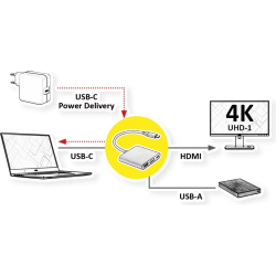 ROLINE USB Typ C Dockingstation, HDMI 4K60, 1x USB A + 1x C (PD)