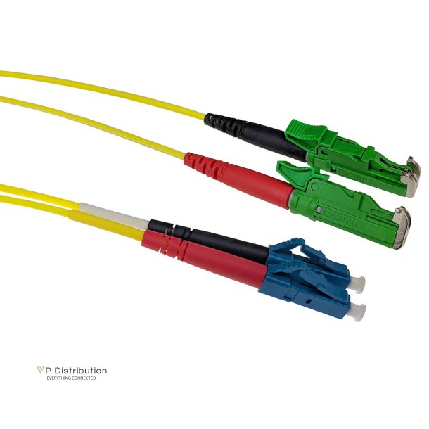 ACT 2 meter LSZH Singlemode 9/125 OS2 fiber patch cable duplex with E2000/APC and LC/UPC connectors