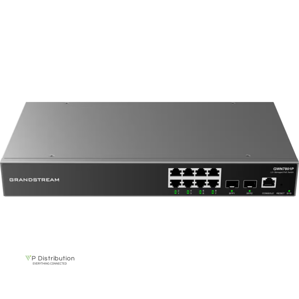Grandstream Layer 2+ Managed Network Switch, 8x GbE RJ45 PoE 802.3 af/at, up to 30W per port, 120W total power budget, 2x SFP, Internal PSU