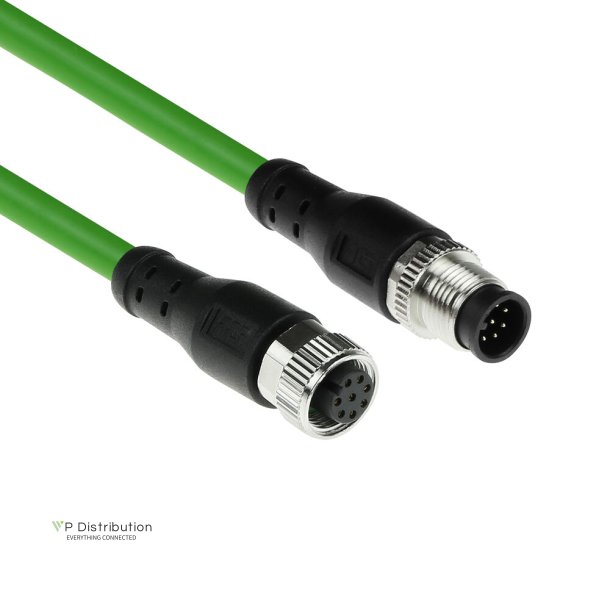 ACT Industrial 1.50 meters Sensor cable M12A 8-pin male to M12A 8-pin female, Ultraflex TPE cable, shielded