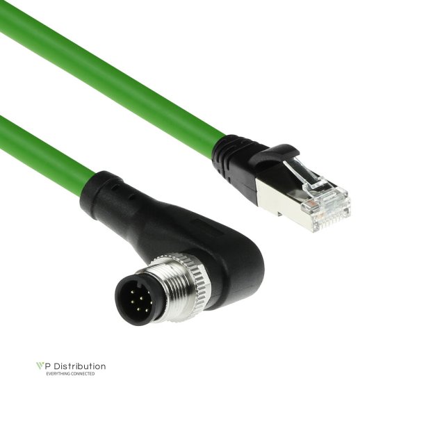 ACT Industrial 10.00 meters Sensor cable M12A 8-pin male right angled to RJ45 male, Ultraflex SF/UTP TPE cable, shielded