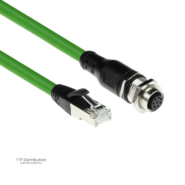 ACT Industrial 0.30 meters Sensor cable M12A 8-pin female to RJ45 male, Ultraflex SF/UTP TPE cable, shielded