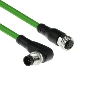 ACT Industrial 0.20 meters Sensor cable M12A 8-pin male right angled to M12A female, Ultraflex TPE cable, shielded