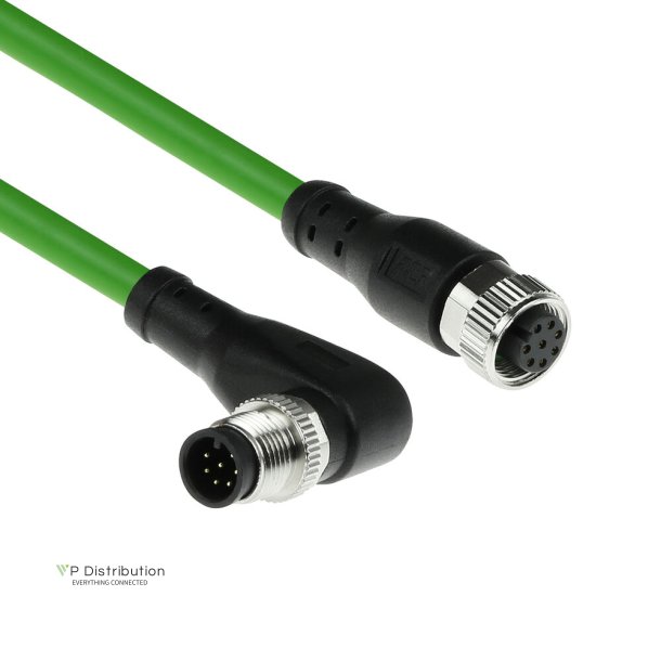 ACT Industrial 0.20 meters Sensor cable M12A 8-pin male right angled to M12A female, Ultraflex TPE cable, shielded