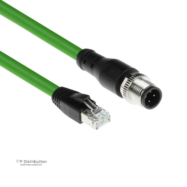ACT Industrial 4.00 meters Sensor cable M12D 4-pin male right angled to RJ45 male, Superflex Xtreme TPE cable, shielded