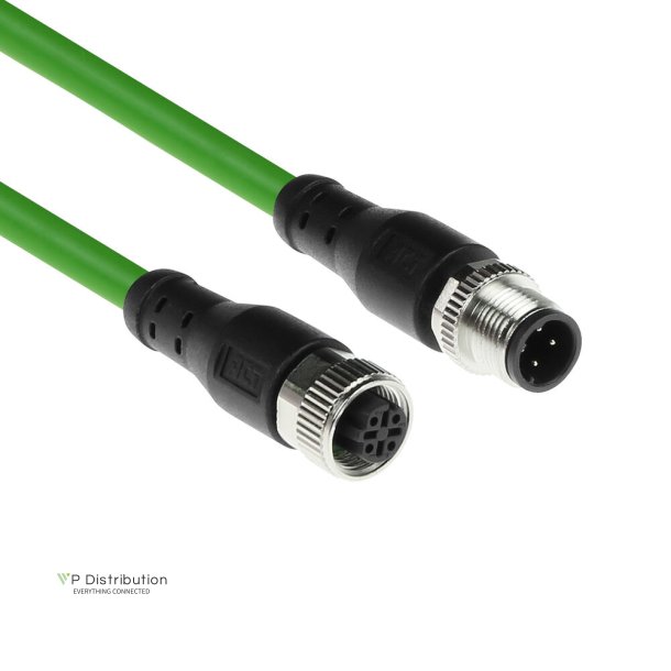 ACT Industrial 1.50 meters Sensor cable M12D 4-pin male to M12D 4-pin female, Superflex Xtreme TPE cable, shielded