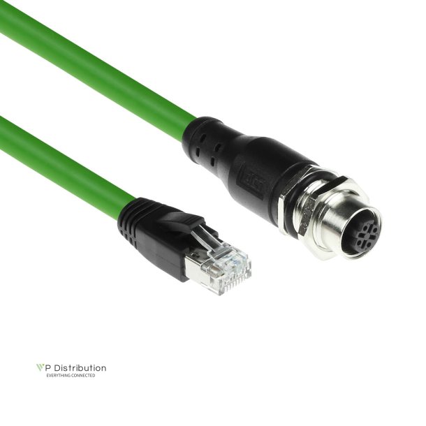 ACT Industrial 0.30 meters Sensor cable M12D 4-pin female chassis to RJ45 male, Superflex Xtreme TPE cable, shielded