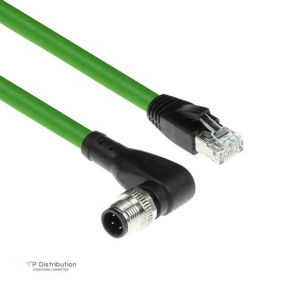 ACT Industrial 1.50 meters Sensor cable M12D 4-pin male right angled to RJ45 male, Superflex Xtreme TPE cable, shielded