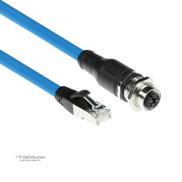 ACT Industrial 1.50 meters Sensor cable M12X 8-pin female chassis to RJ45, Superflex SF/UTP TPE cable, shielded