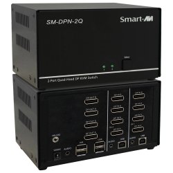 SmartAVI DisplayPort, 2-Port, Quad-Head, KVM Switch with Audio and USB 2.0 Support. Includes: [SM-DPN-2Q, PS12VD2A]