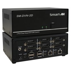 SmartAVI DVI-I Dual Link, 2-Port, Dual-Head, KVM Switch with Audio and USB 2.0 Support. Includes: [SM-DVN-2D, PS12VD2A]