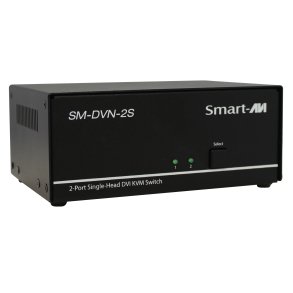SmartAVI DVI-I Dual Link, 2-Port, Single-Head, KVM Switch with Audio and USB 2.0 Support. Includes: [SM-DVN-2S, PS12VD2A]