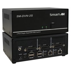 SmartAVI DVI-I Dual Link, 2-Port, Single-Head, KVM Switch with Audio and USB 2.0 Support. Includes: [SM-DVN-2S, PS12VD2A]