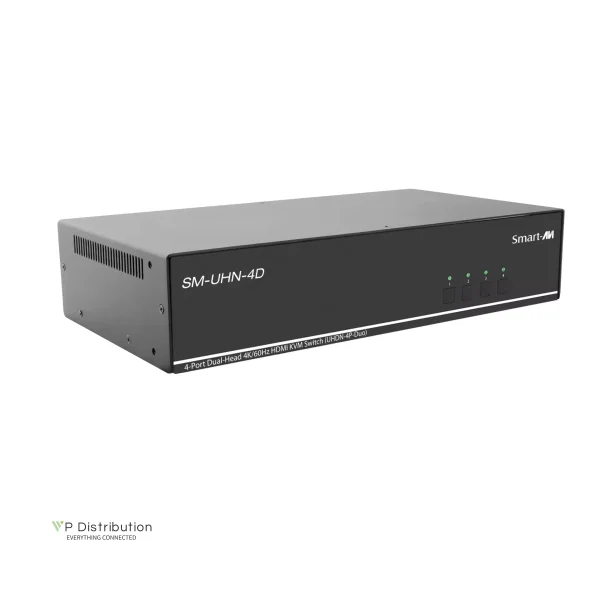 SmartAVI HDMI 4-Port, Dual-Head, 4K-60Hz KVM Switch. Includes: [SM-UHN-4D, (PS12VD2A)]