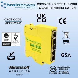 Brainboxes Compact Industrial 5 Port Gigabit Ethernet Switch
