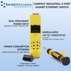 Brainboxes Compact Industrial 5 Port Gigabit Ethernet Switch