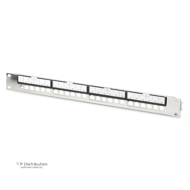 Modular Galvanized Patch Panel, shielded, 24-port 24-port, blank, 1U, rack mount, black RAL 9005